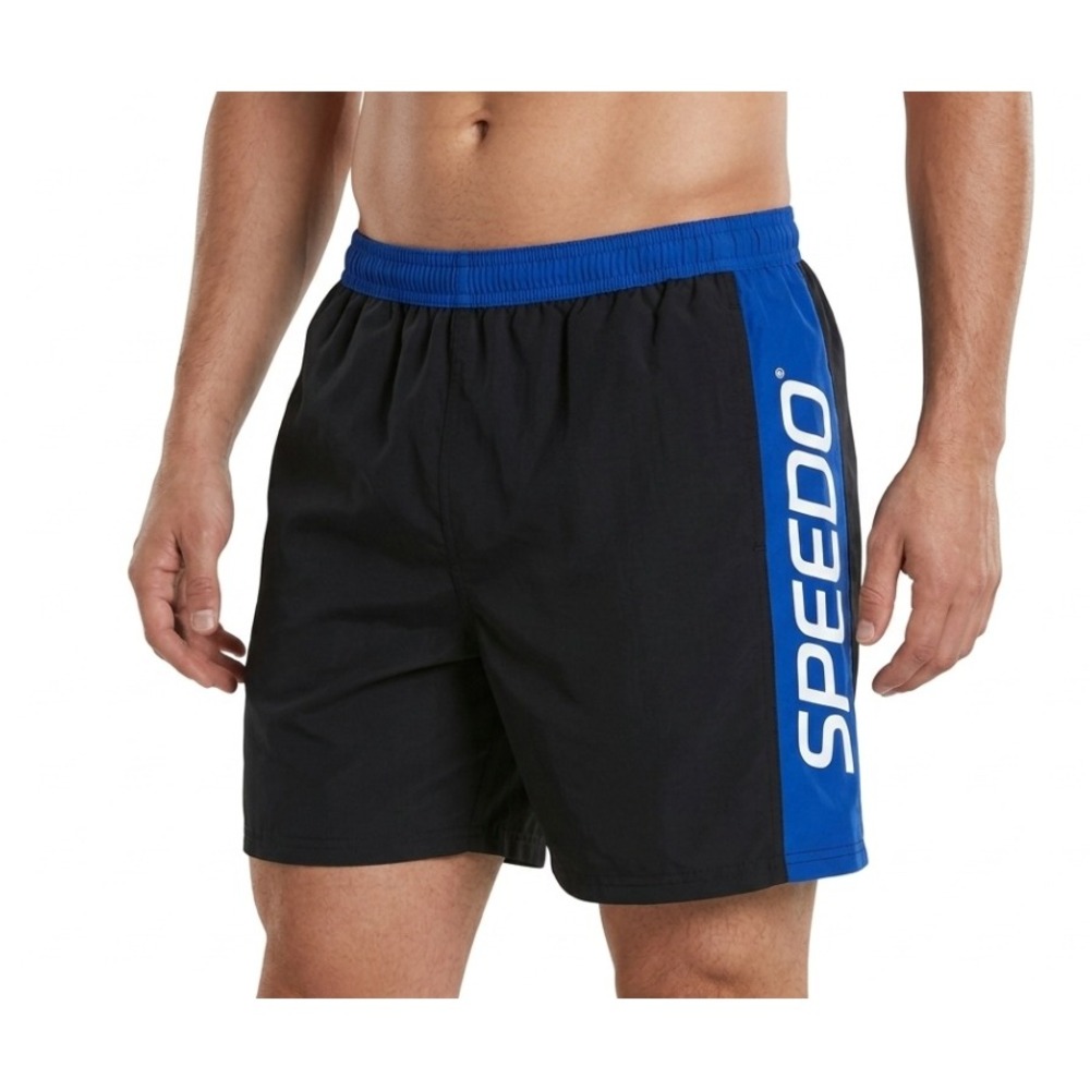 Speedo Swim Trunks Mens Large Black Blue Logo Athletic Lined Board Shorts 6293